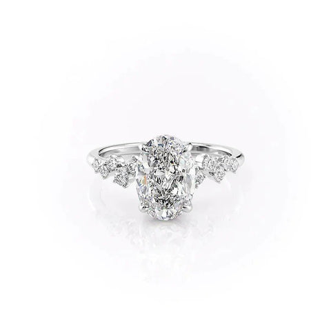 Cluster Style Oval Cut Moissnaite Hidden Accent Wedding Ring