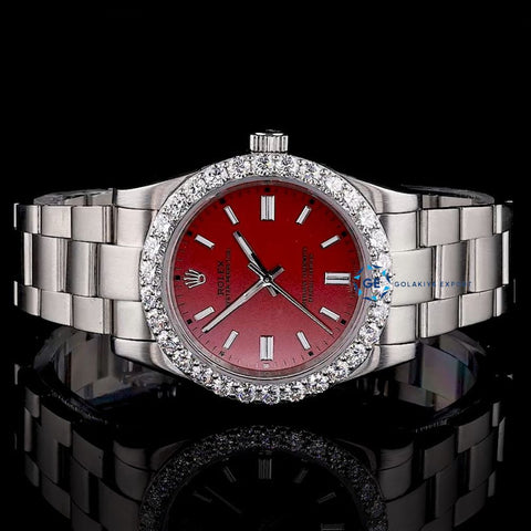 Elegant Red Color Dial Moissanite Diamond Automatic Watch