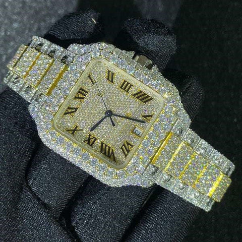 Bling Bling Moissanite Iced Out Dual Tone Wrist Watch For Him