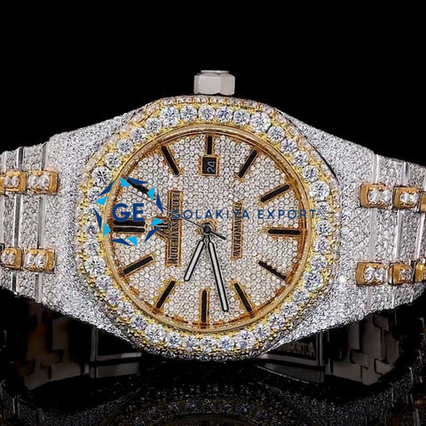 Dual Tone Fully Iced Out Moissanite Diamond Wrist Luxury Watch