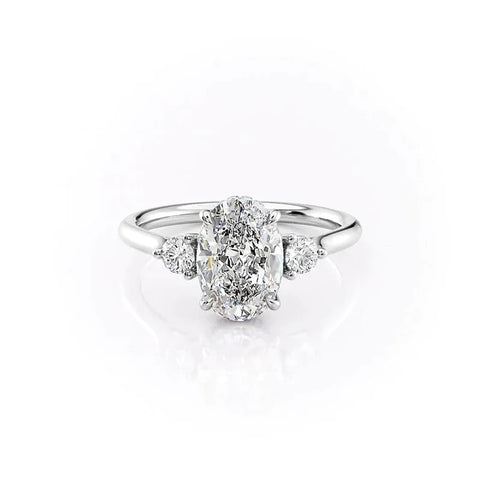 VVS1 Moissanite Oval & Round Cut Three Stone Wedding Ring