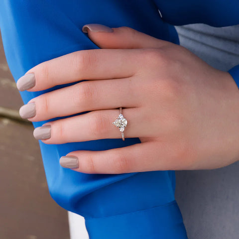 Three Stone Hidden Accent Moissanite Ring