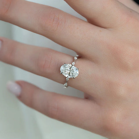 Oval Cut Moissanite Hidden Halo Engagement Ring