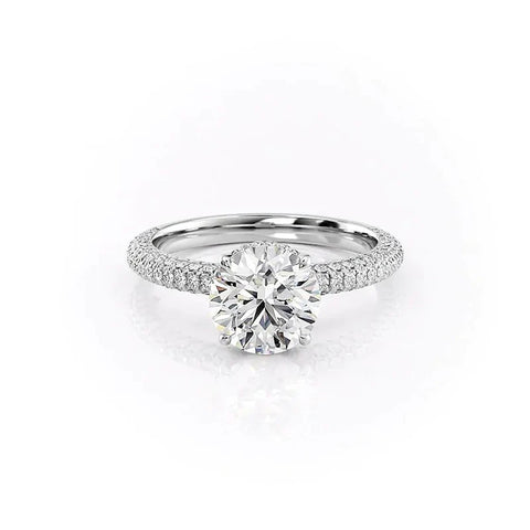 Round Cut D Color Moissanite Micro Pave Setting Ring