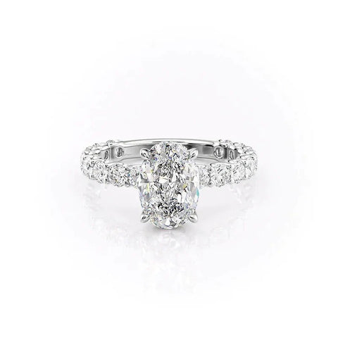 10K White Gold Moissanite Oval Cut Side Accent Diamond Ring