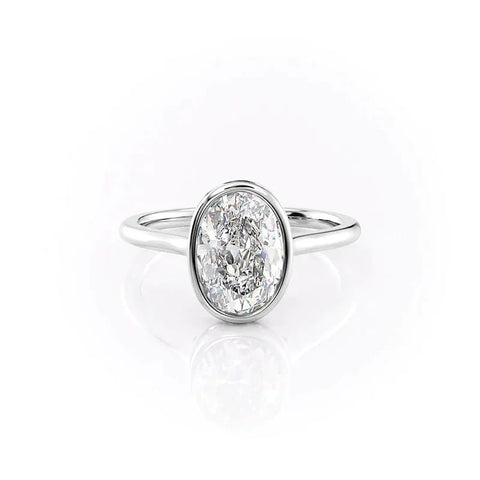 Solitaire Bezel Set Hidden Accent Oval Cut Moissnaite Ring