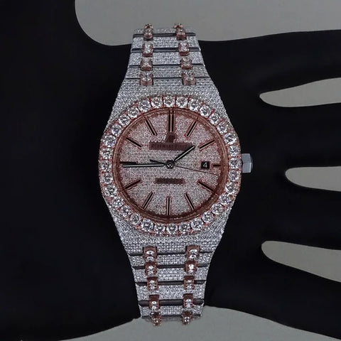 Iced Out Full Moissanite Dual Tone Automatic Watch