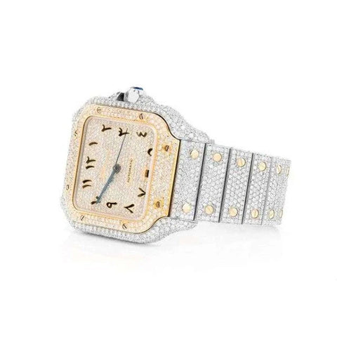 Automatic Movement Dual Tone Iced Out Wrist Watch