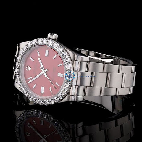 Elegant Red Color Dial Moissanite Diamond Automatic Watch