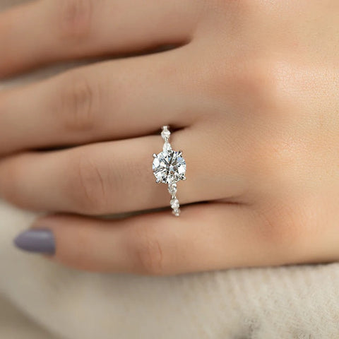 Round Cut Hidden Halo Moissanite Engagement Ring