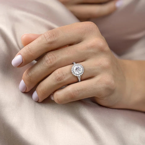 Moissanite Diamond Halo Engagement Ring