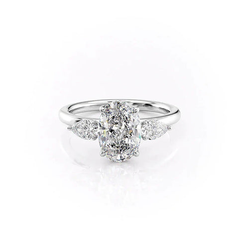 Oval & Pear Cut Three Stone Moissanite Wedding Ring