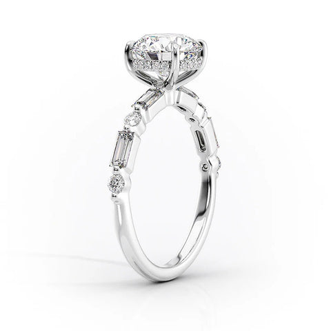 Hidden Halo Round Cut Moissanite Diamond Ring