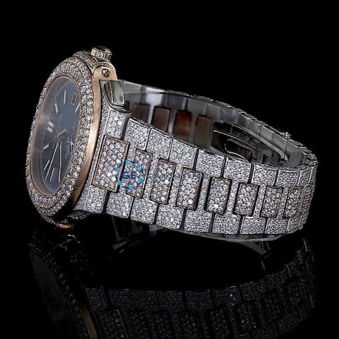 Blue Fully Iced Out Moissanite Hip Hop Stylish Watch For Men's