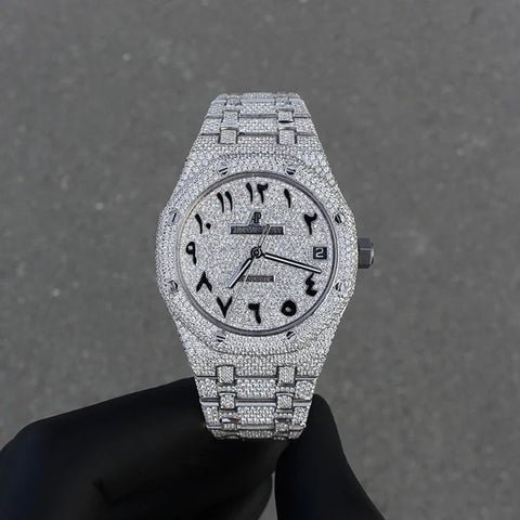 Bust Down Iced Out Arabic Dial  Moissanite Hip Hop Watch