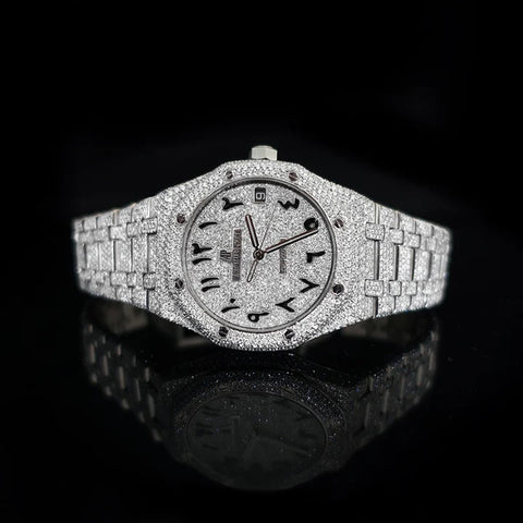 Bust Down Iced Out Arabic Dial  Moissanite Hip Hop Watch