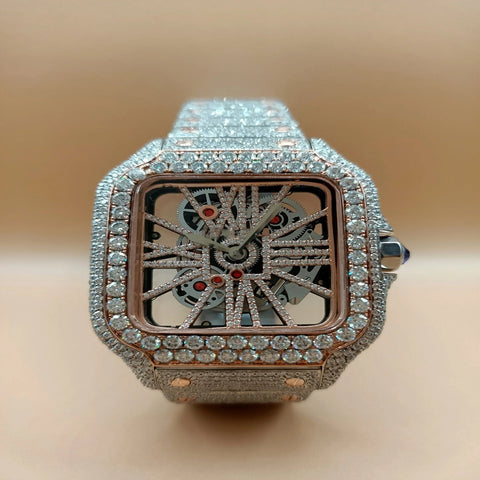 Skeleton Moissanite Stainless Steel Iced Out Luxury Watch