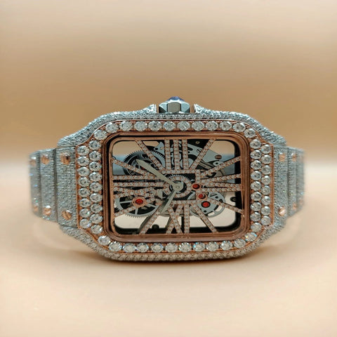 Skeleton Moissanite Stainless Steel Iced Out Luxury Watch