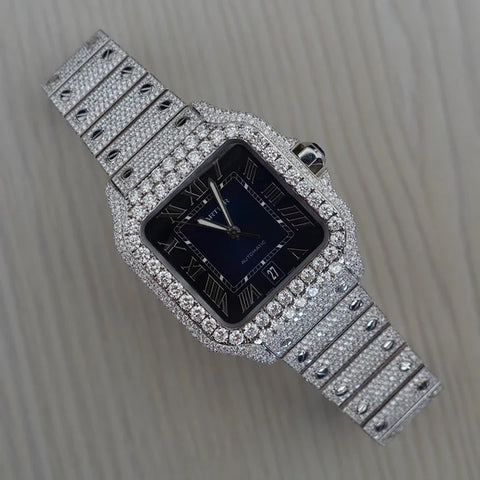 Blue Dial Iced Out Moissanite Automatic Luxury Watch