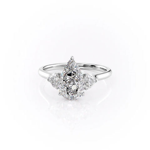 D Color Moissanite Pear Cut Three Stone Diamond Ring