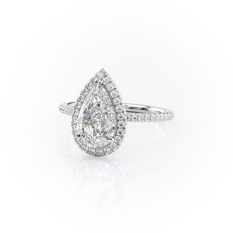 Pear Cut Halo Moissanite Engagement Ring